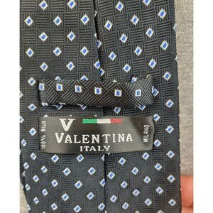 Valentina Italy Milano Black Geometric Diamond 100% Silk Men's Neck‎ Tie
